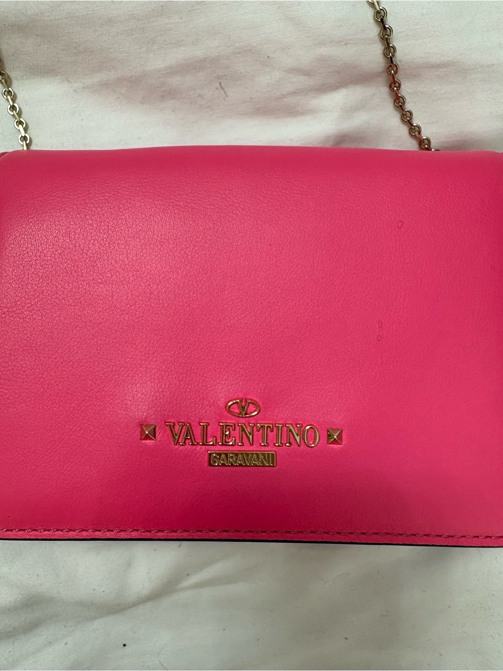 Valentino Garavani Hot Pink Leather Crossbody with Gold Chain
